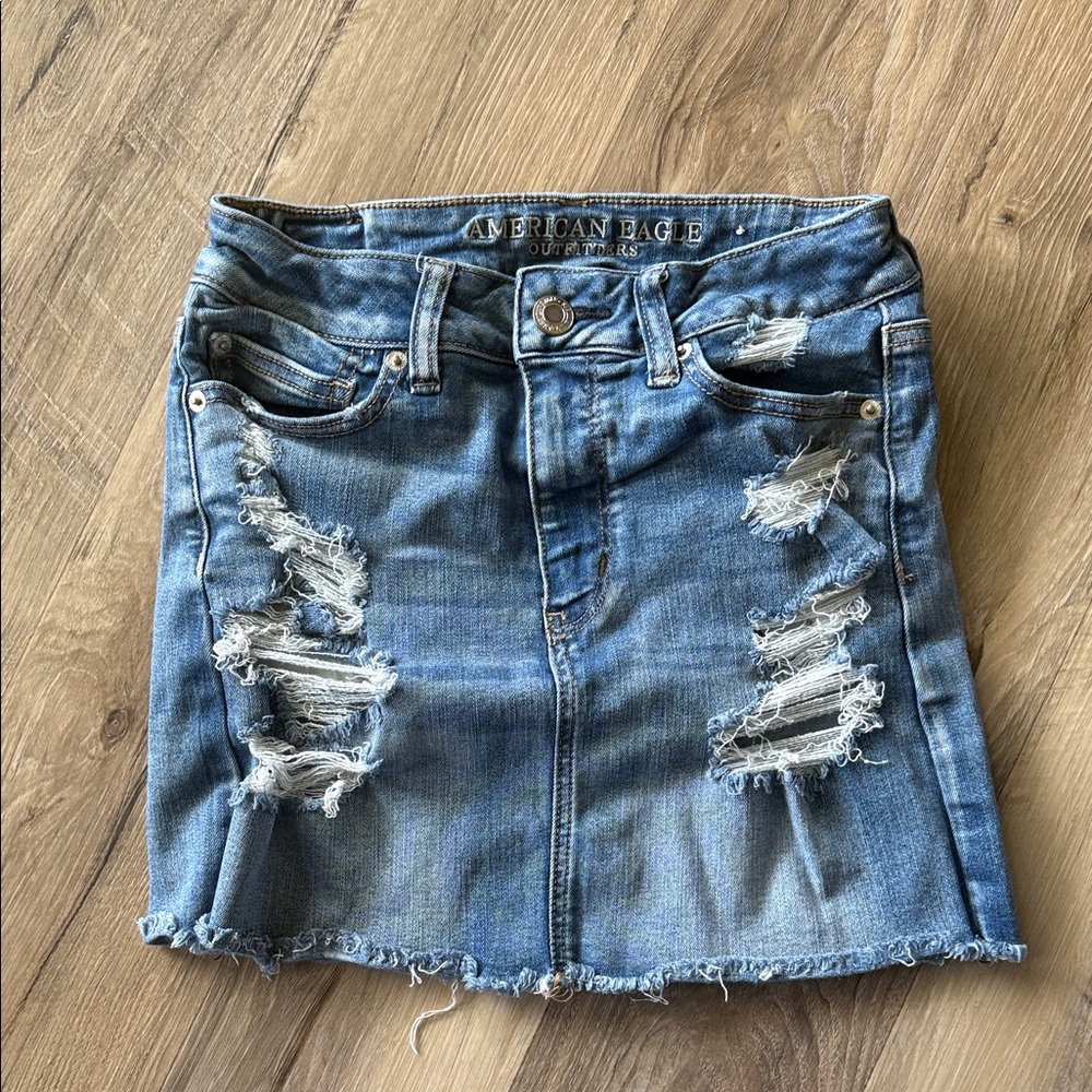 American Eagle Outfitters Ripped Denim Mini Skirt - Blue